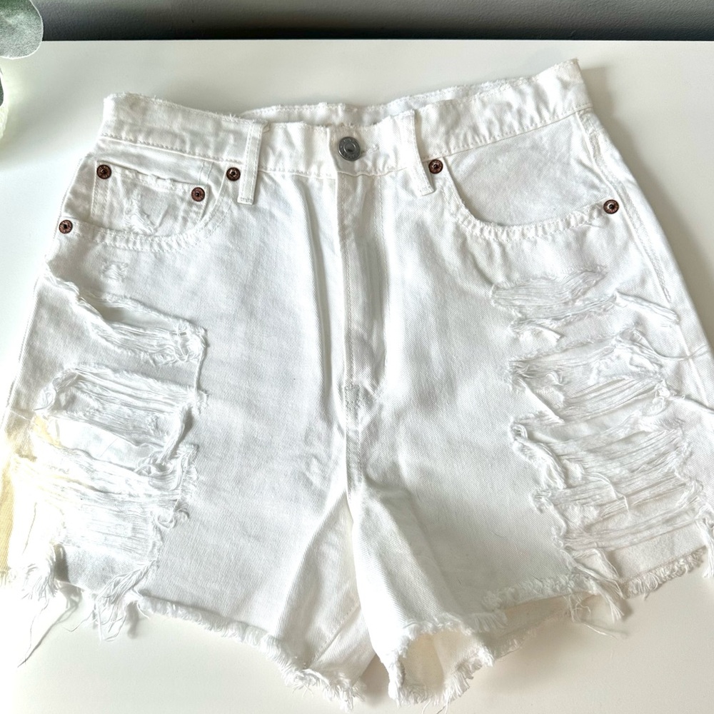 American Eagle White Distressed Denim Shorts